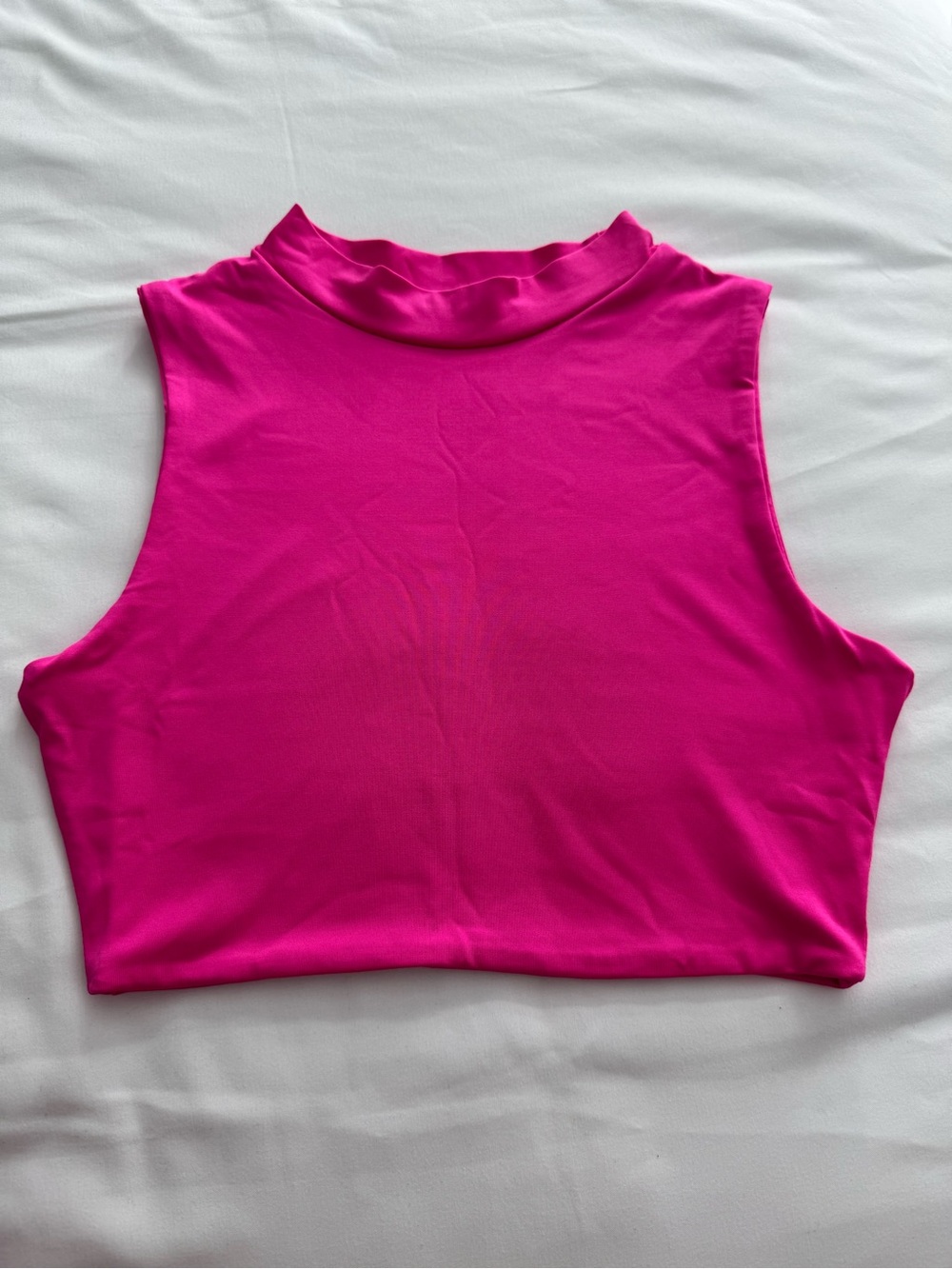 Sleeveless Mock Neck Crop Top in Hot Pink